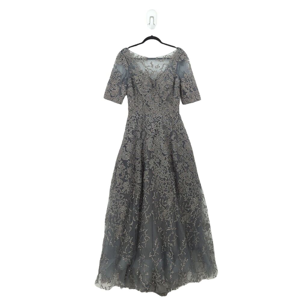 Montage Mon Cheri Women 8 Gown Charcoal Gray 219976 Evening Lace Mother of Bride - Picture 2 of 10